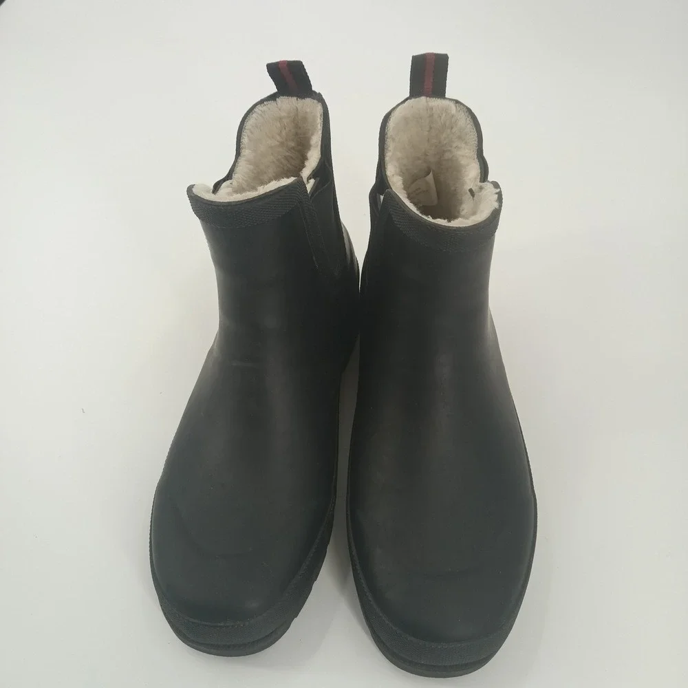 Tretorn Womens Black Rubber‎ Chelsea Rain Boots Faux Fur Lined Ankle Size 8